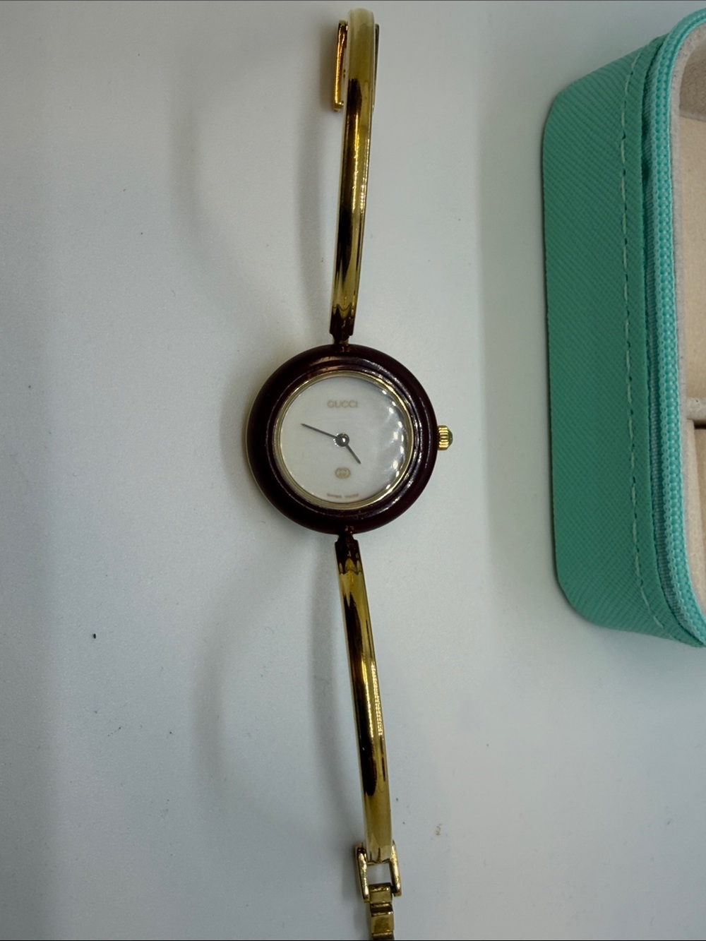 Gucci Gold Bangle Watch with Interchangeable Color Rings - Picture 2 of 3